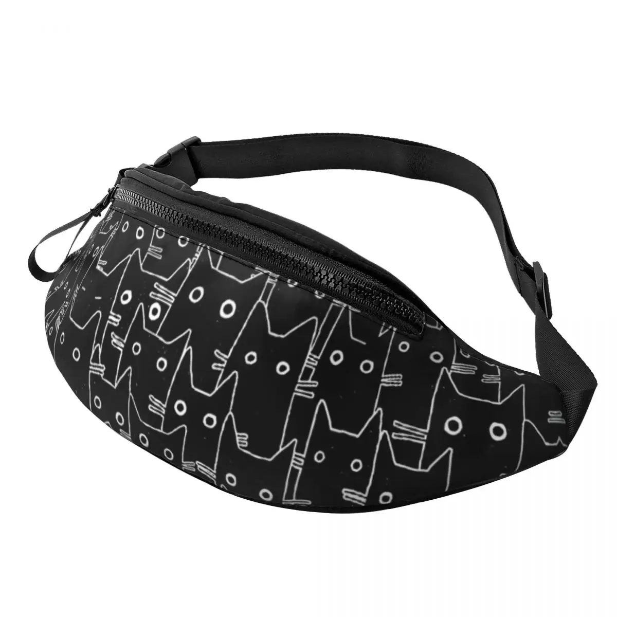Custom Cartoon Kitten Black Cat Fanny Pack for Men Women Fashion Crossbody Waist Bag Cycling Camping Phone Money Pouch