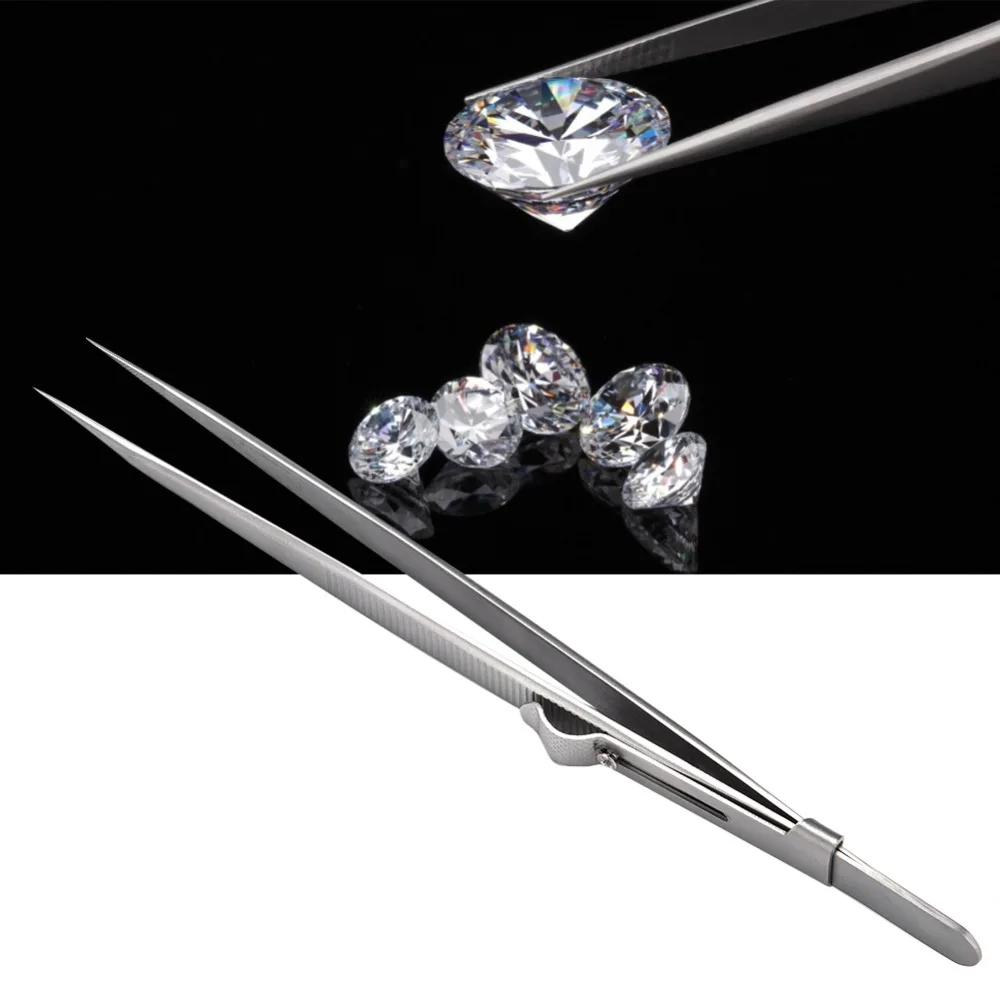 With Lock Stainless Steel Tweezers Straight Design Non-slip Grip Jewelry Tweezers Bead Picker Tools DIY Jewelry Making
