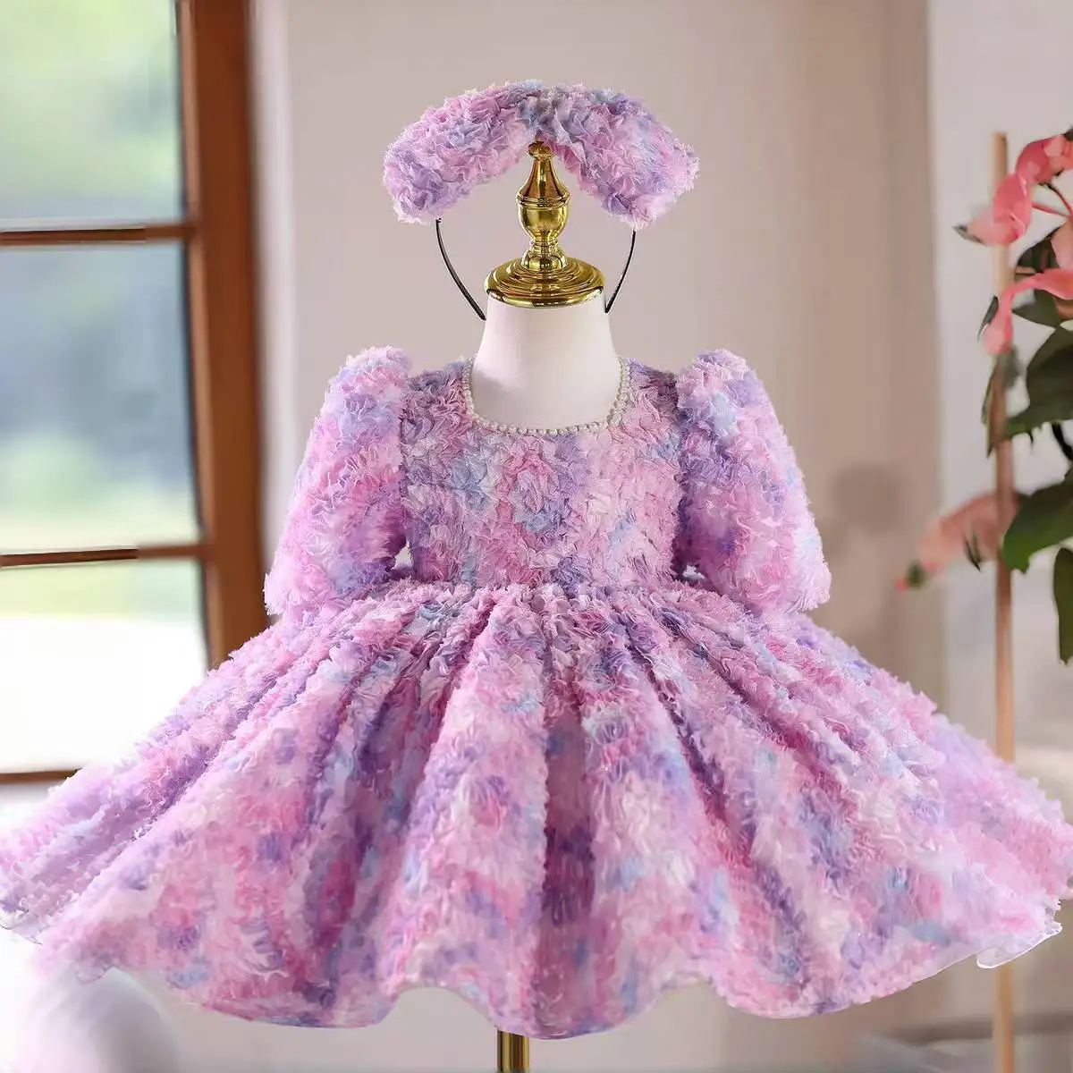 Jill Wish J577 Lilac Flower Girl Dress Half Sleeve Knee Length Princess Kids Wedding 1st Birthday Party Pageant Formal Gown