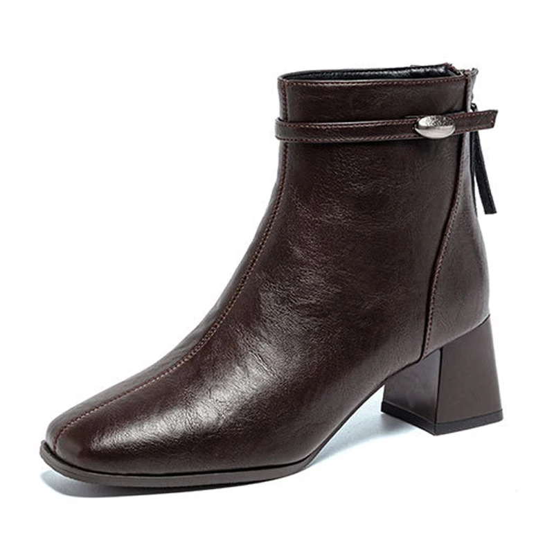 Elegant Women Boots Thick Heels Square Toe Ankle Boots 2026 New Autumn Winter High Heels Fashion Short Boots Black Brown WSH5896