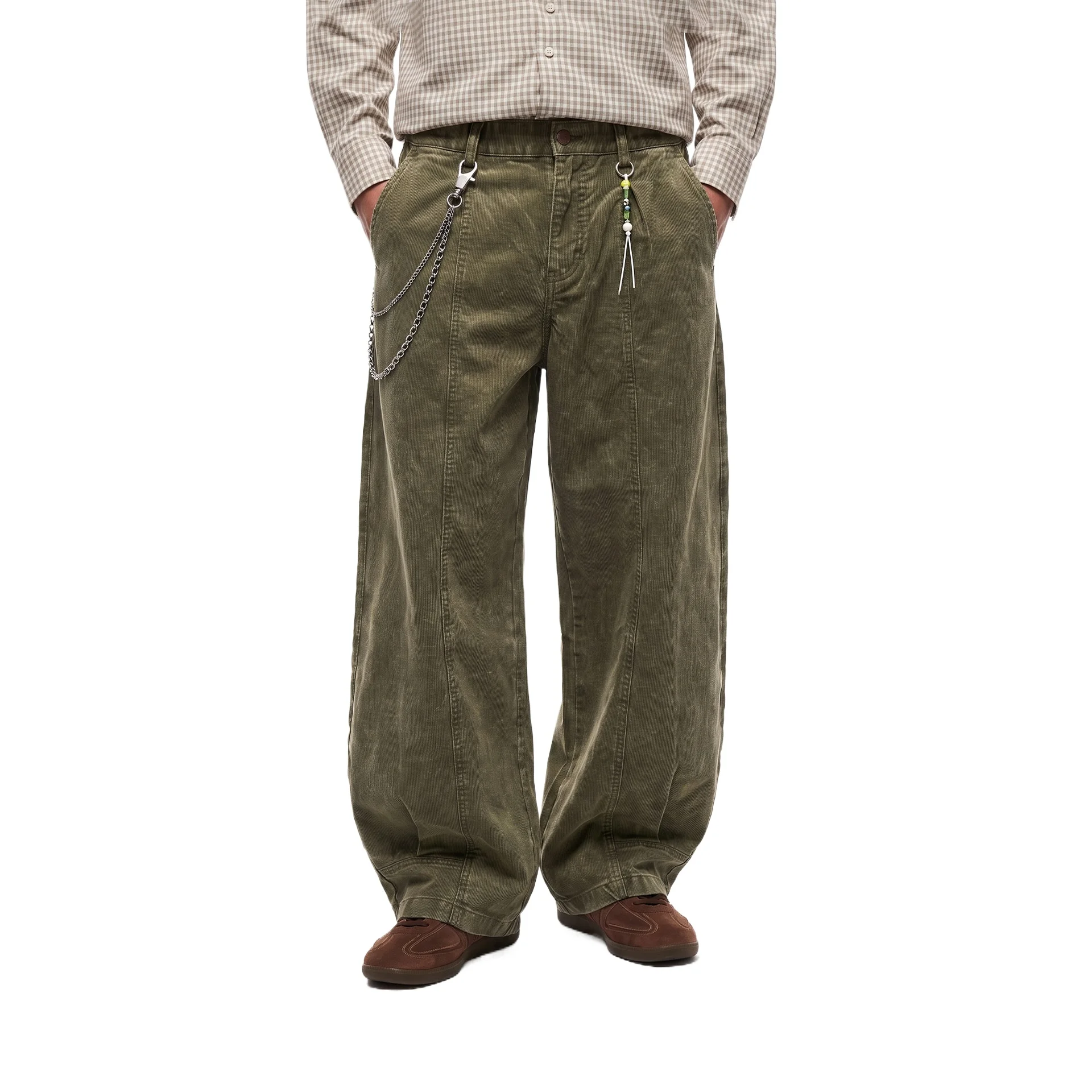 Washed Vintage Cargo Curved Pants Men 2026 Autumn New American Distressed Pure Cotton Loose Casual Long Trousers Man