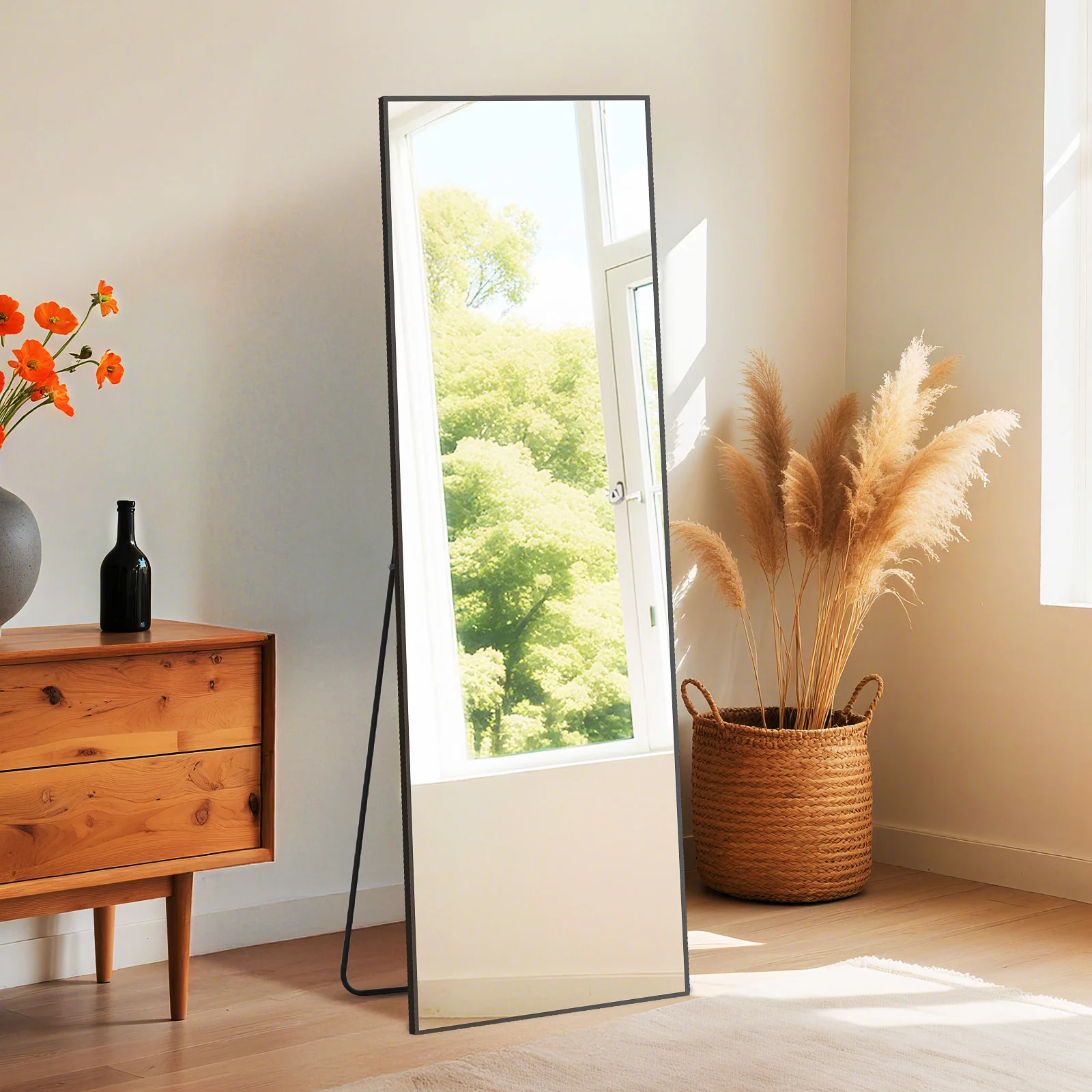 MCQ 59"x16" Full Length Mirror Standing Hanging or Leaning Wall Shatterproof Glass Mirror Aluminum Alloy Thin Frame for Home