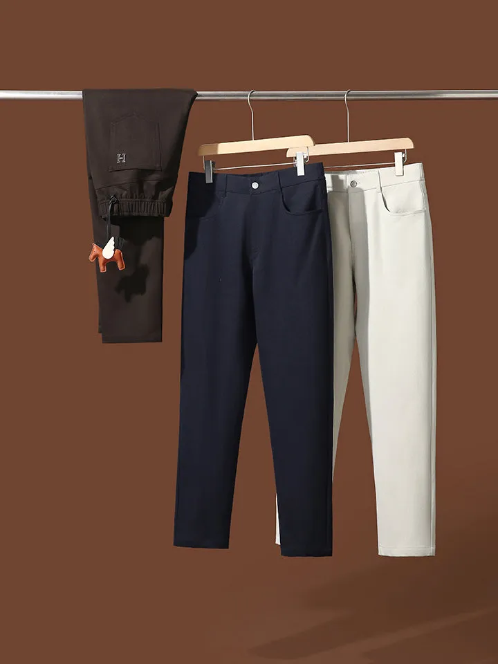 High-End Luxury! 60-Thread Twill! Autumn Winter Men's Comfortable Anti-Wrinkle Breathable Commute Elastic Waist Casual Pants