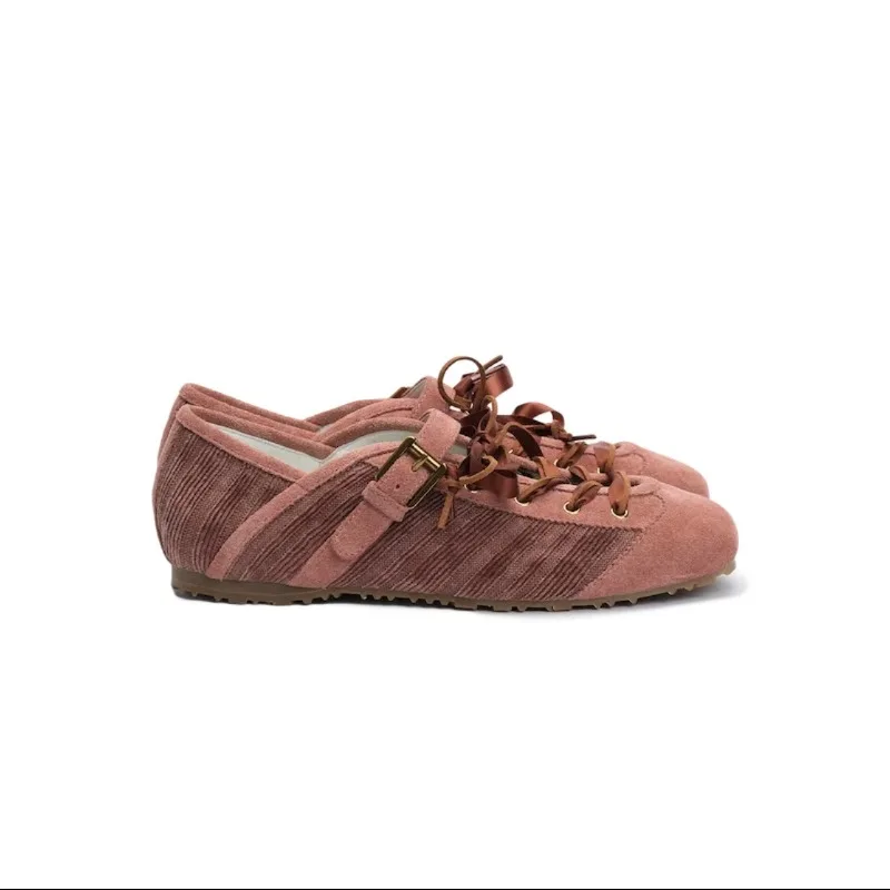 Velvet Leather Patchwork Ballet Flats Women Fashion Double Lace-Up Casual Sneaker Light Comfortable Women Shoes Zapatos De Mujer