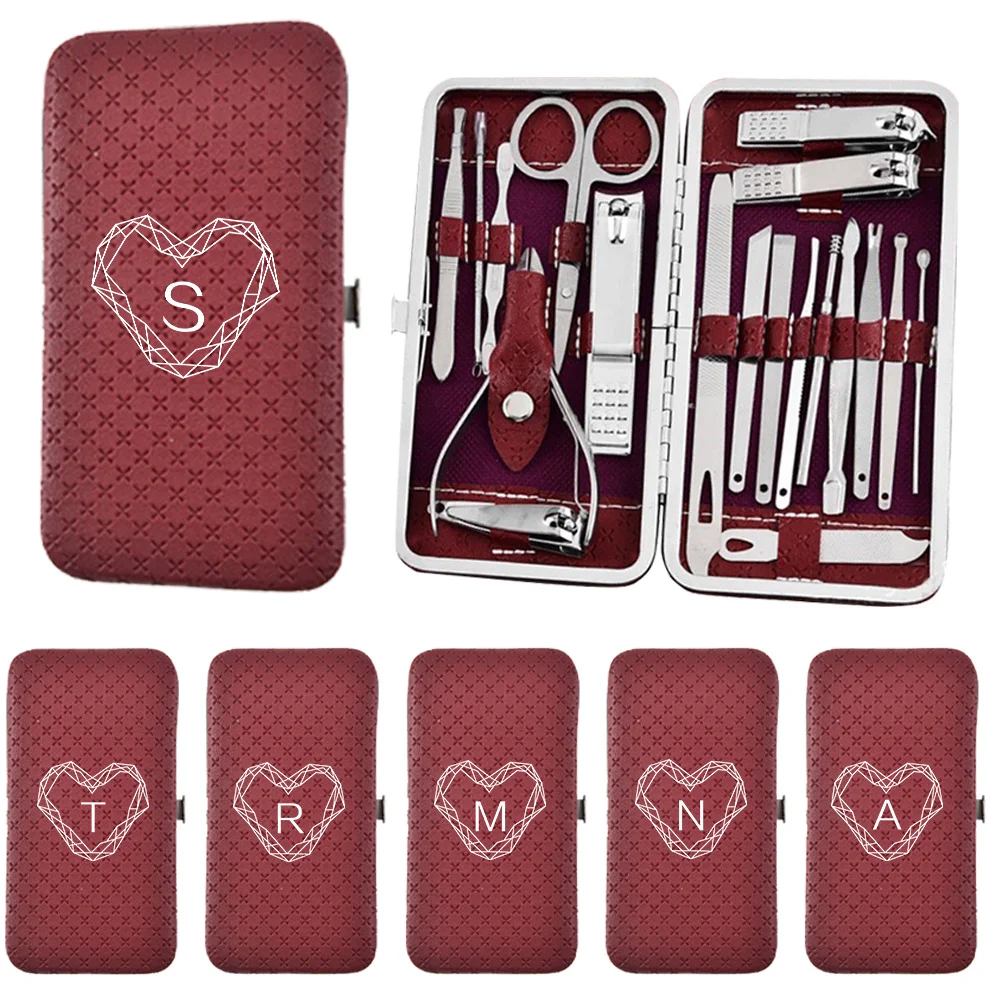 All in One Manicure Tool Kit Durable Nail Clipper Set Professional Fingernail Toenail Facial Grooming Tools Set Letters Pattern