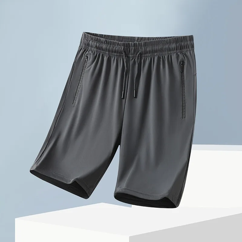 Men's Ice Silk Casual Shorts Elastic Waist Drawstring Quick Dry Beach Sports Pants