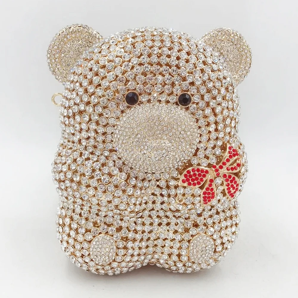 White Gold Bear-Shaped Diamond Evening Bag Clutches WHTUOHENG Wedding Clutch Party Prom Purse Minanudiere Rhinestone Dinner Bag
