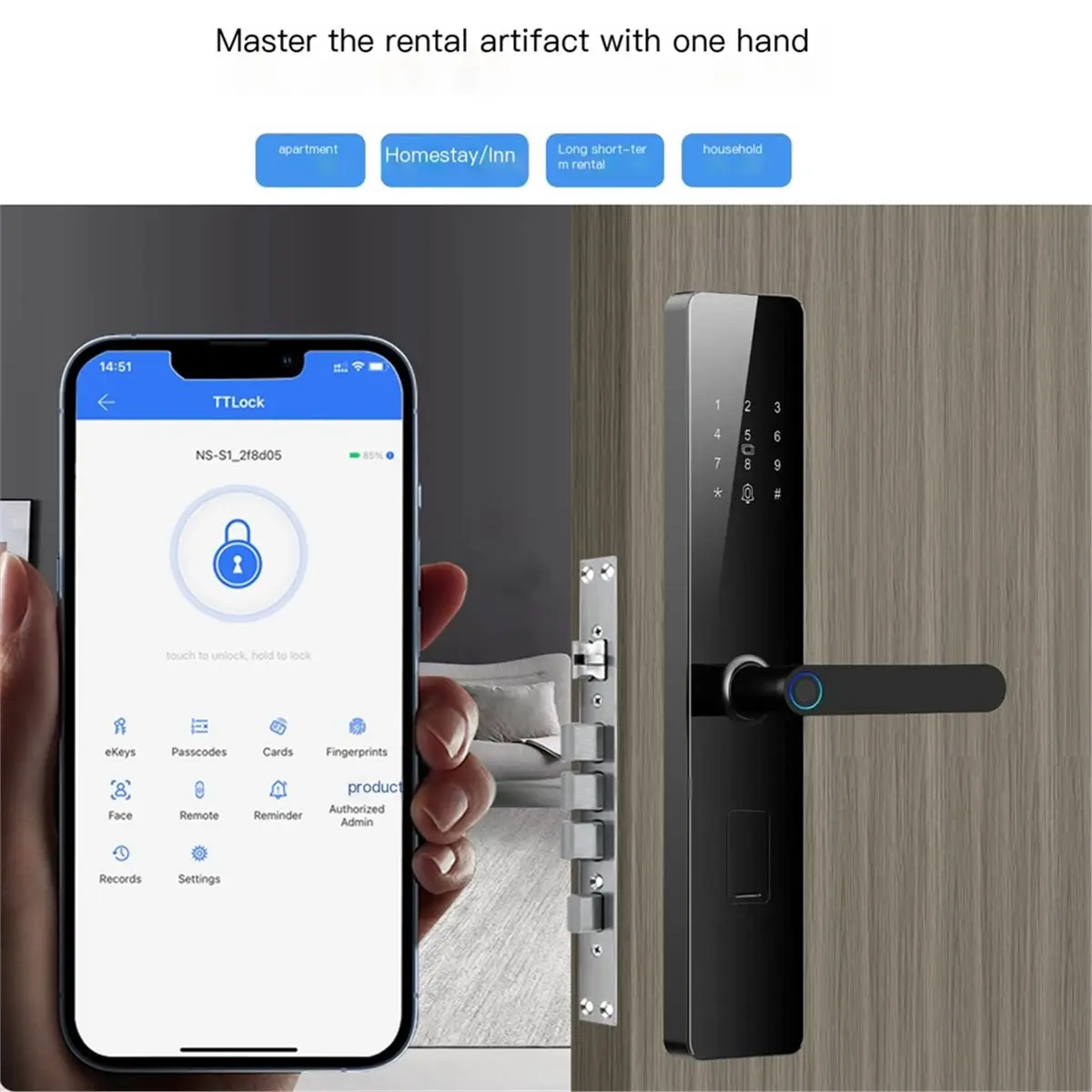 A75T TT Lock Smart Fingerprint Lock Electric Door Lock with Mirror APP Remote Control Access Methods RFID Card Key Lock