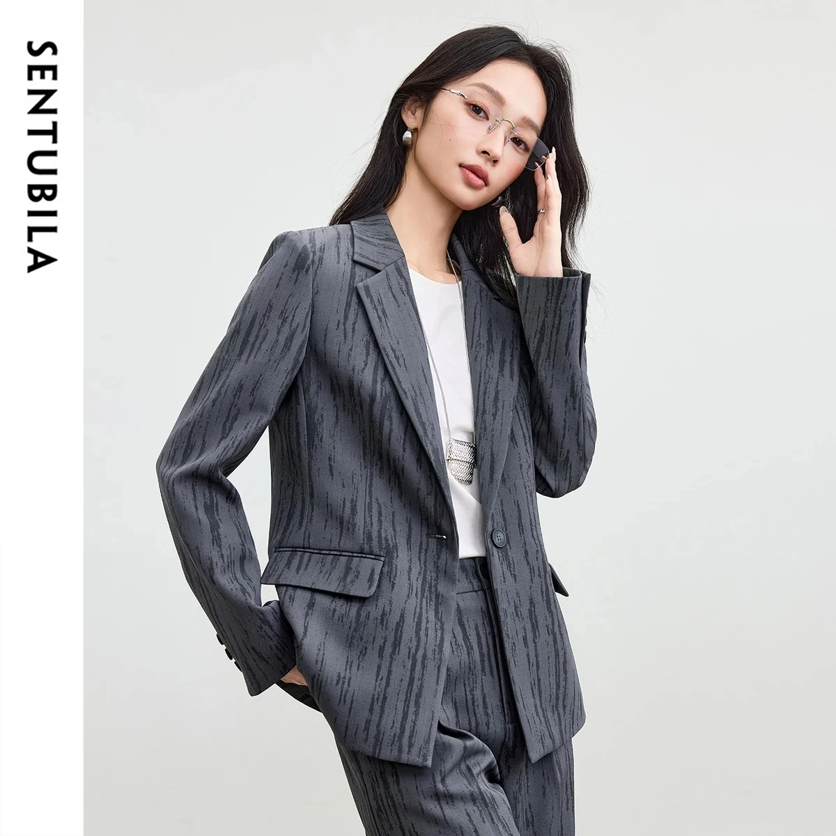 SENTUBILA Women's Design Sense Blazers 2026 Autumn Single Button Closure Long Sleeve Elegant Casual Slim Suit Jacket 153XC2939