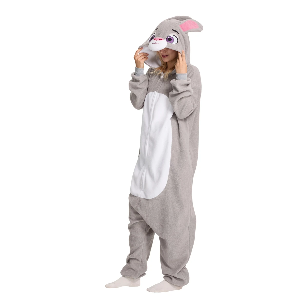 ELEIMOS Halloween Onesie Gray Rabbit For Women Men Adult Animal Kigurumis Pyjamas Cartoon Pajama Homewear Cosplay Costume