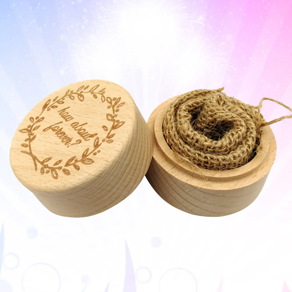 Rustic Wooden Ring Box Vintage Round Style Romantic Sweet Words Engraved Ideal for Wedding Ceremony Engagement Party Valentine
