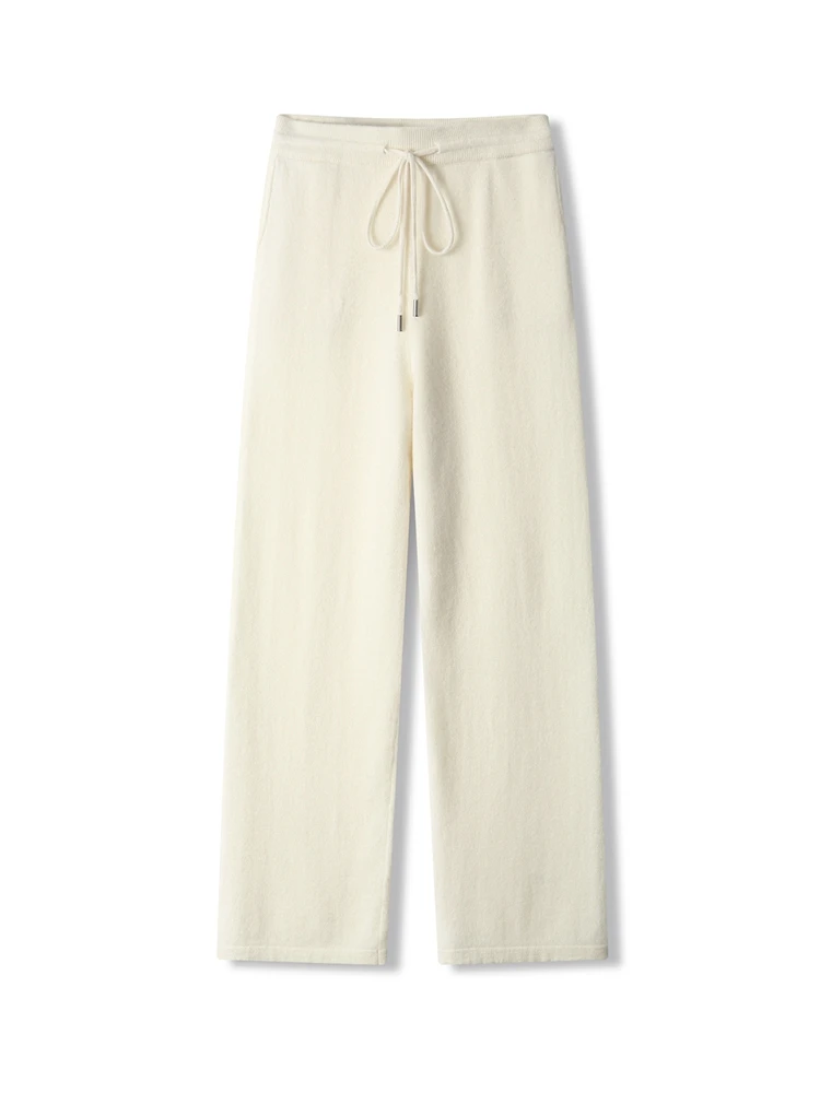 Men's Trousers Casual Wide Leg Pants 100% Merino Wool Pants Autumn Winter Straight Pants Warm Lace-up Thin Knitwear Bottom Wear