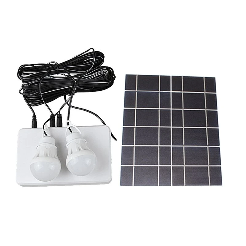 AT51-Solar Panel Light 2 Bulb Set Camping Solar Charger Energy Saving Solar Light Outdoor Indoor Rechargeable LED Light