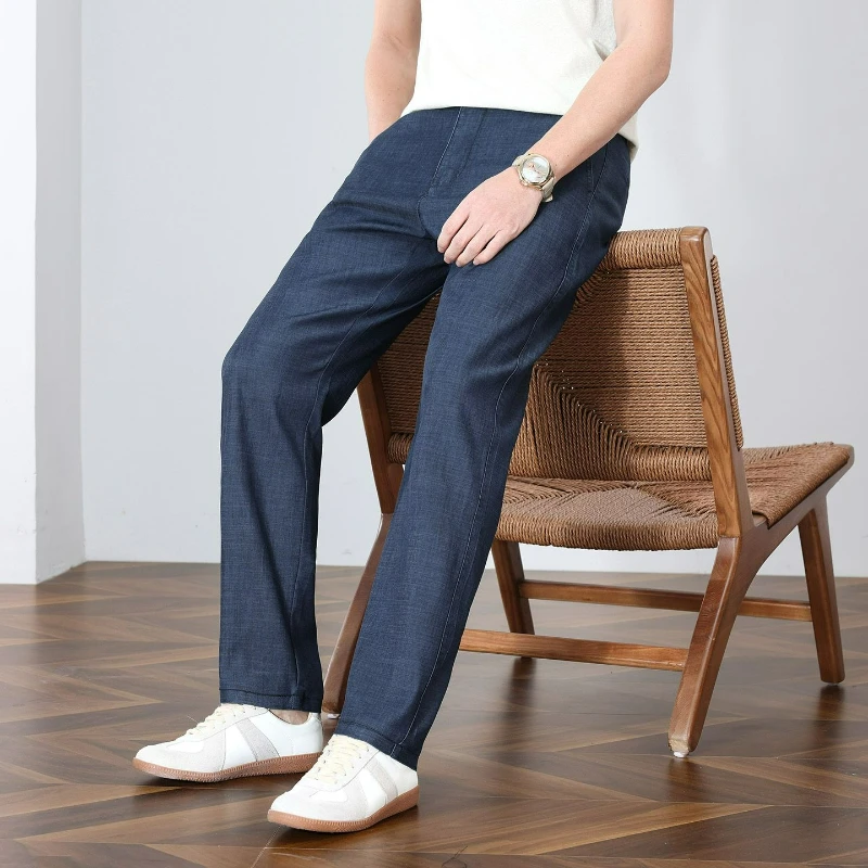 Spring Summer Thin Slim Men Casual Pants Classic Business Lyocell Breathable Stretch Trousers Korean Fashion Male Clothing Pants