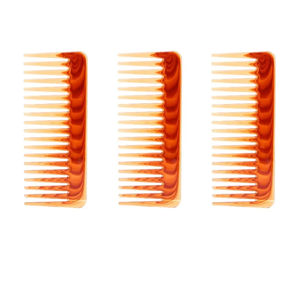 3PCS Portable Large Size Wide Tooth Comb No Handle Amber Detangling Comb Retro Style Hair Styling Comb For Wet Hair