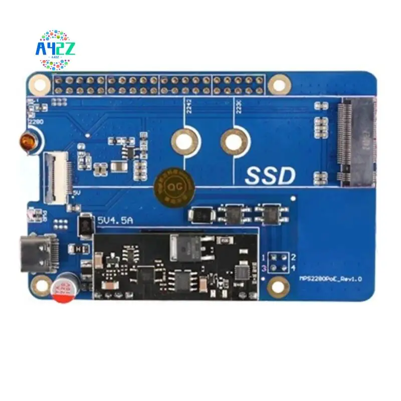 A42Z-MPS2280 POE For Raspberry Pi 5 Pcie To M.2 Nvme SSD Expansion Adapter Board HAT Pi5 2280/2242/2230