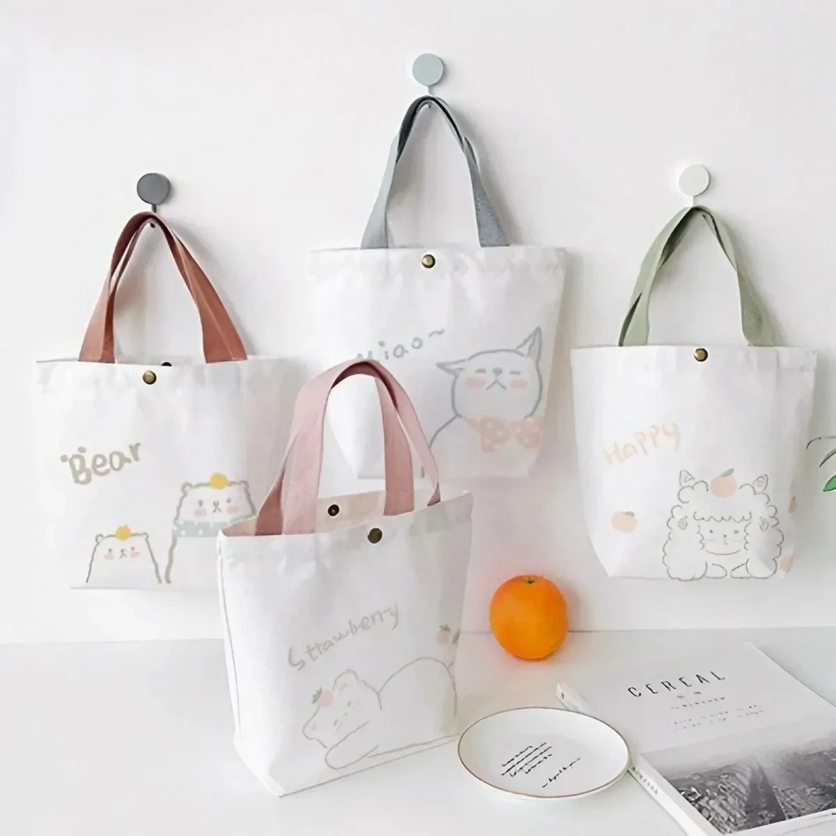 Reusable Large Capacity Eco Friendly Shopping Bag Cute Casual Canvas Tote for Women Mini Handbag Fashion Korean Style