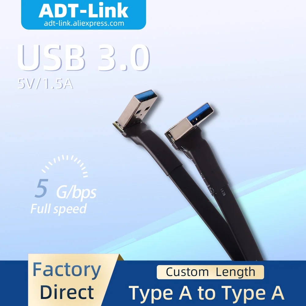 ADT-Link Type-A Male to Type-C Male USB 3.1 Flat Extension Cable with Angle Built-in Case 5Gbps 5V/1.5A 90 Degree Adapter Cable
