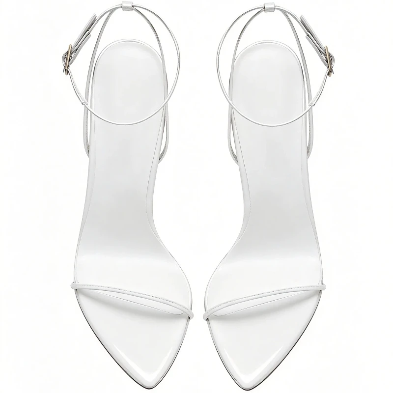 White Single Line Pointed New Sexy High Heels for Women, Ultra-Fine Heels, Lace Up Plus Size Fashion Sandals