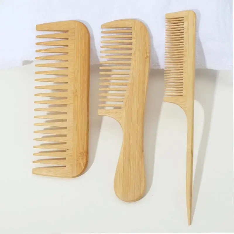 3Pcs Handmade Natural Bamboo Antistatic Hair Comb Set For Men Women Hair And Beard Grooming