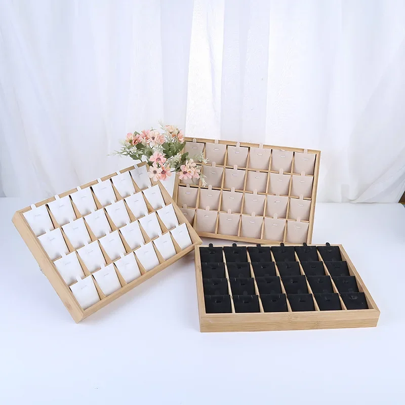 Outer Bamboo Wood Inner Velvet Jewelry Display Tray 8 Compartments 24 Compartments Display Tray Jewelry Storage Display Tray