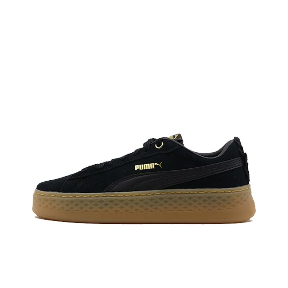 PUMA Suede Platform Skateboard Shoes Women's Low Top Black/Gold 366928-01