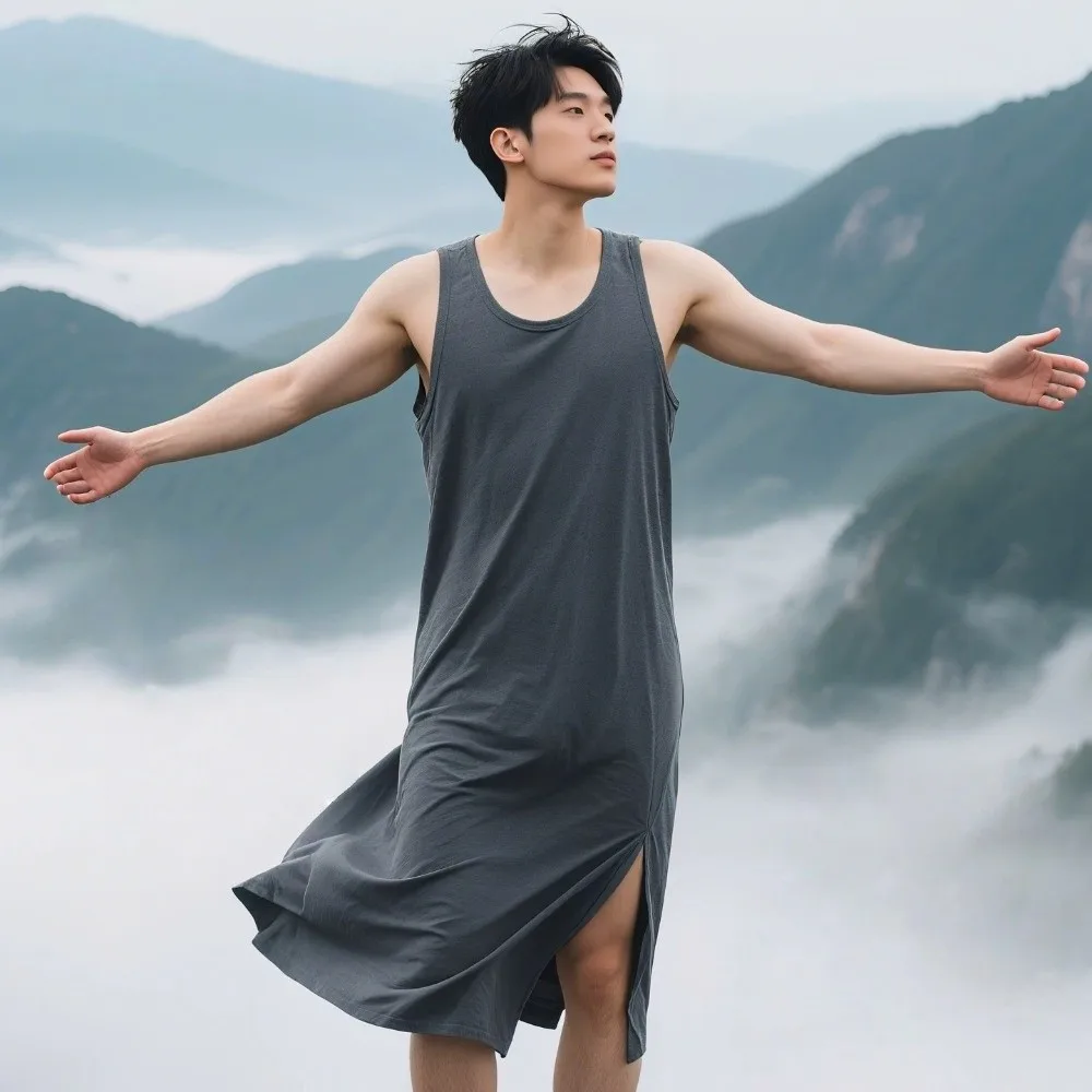 Casual Knee-Length Men's Sleeping Dress Elastic Plus Size Modal Pajamas Thin Soft Night-robe Sleepwear
