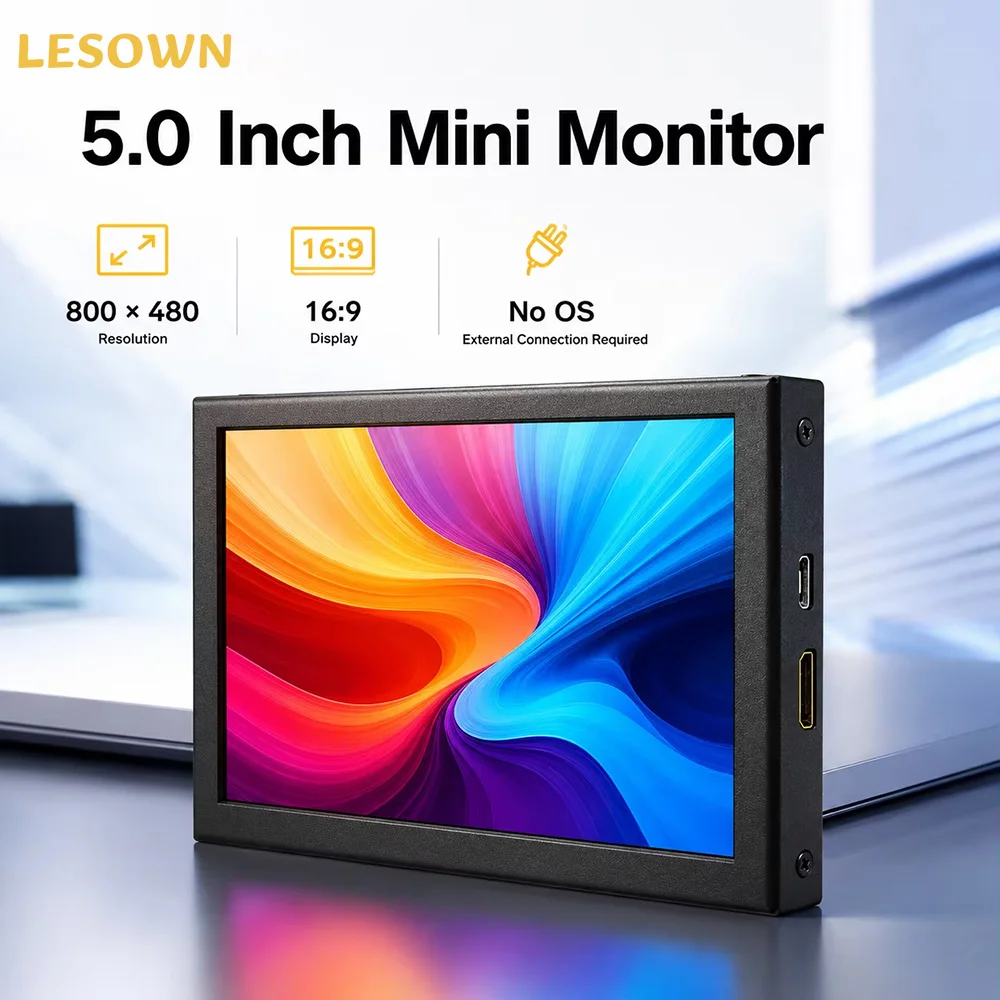 LESOWN 5" Mini IPS Display 800x480 Black Aluminum AIDA64 Hardware Sensor Panel PC Case Desktop Secondary Screen