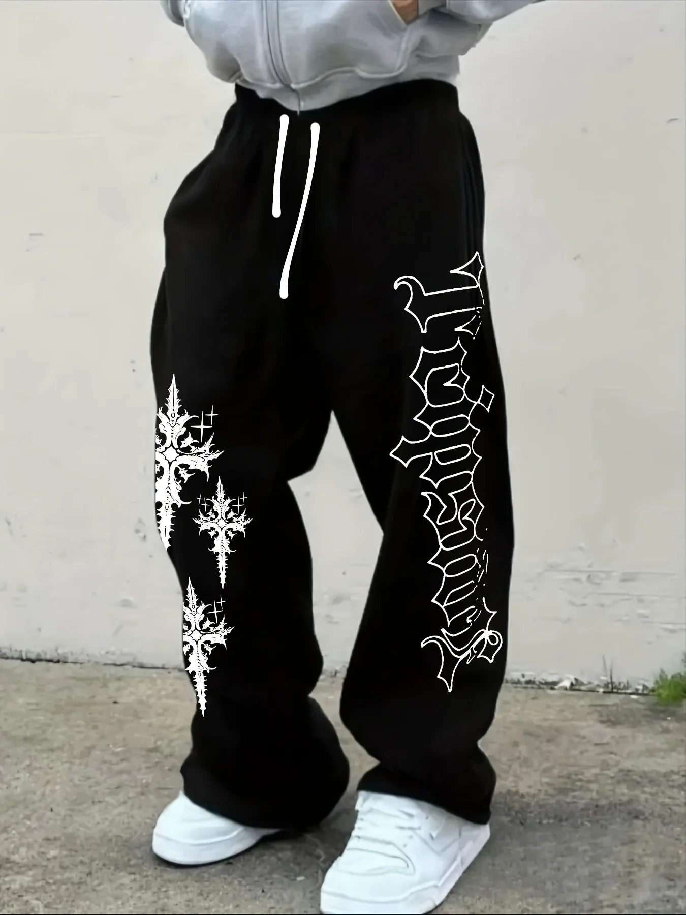 Adult Children's Gothic Vertical Graphics Wide-leg Sweatpants Drawstring Loose Straight Baggy Y2K Dark Punk Street Pants.