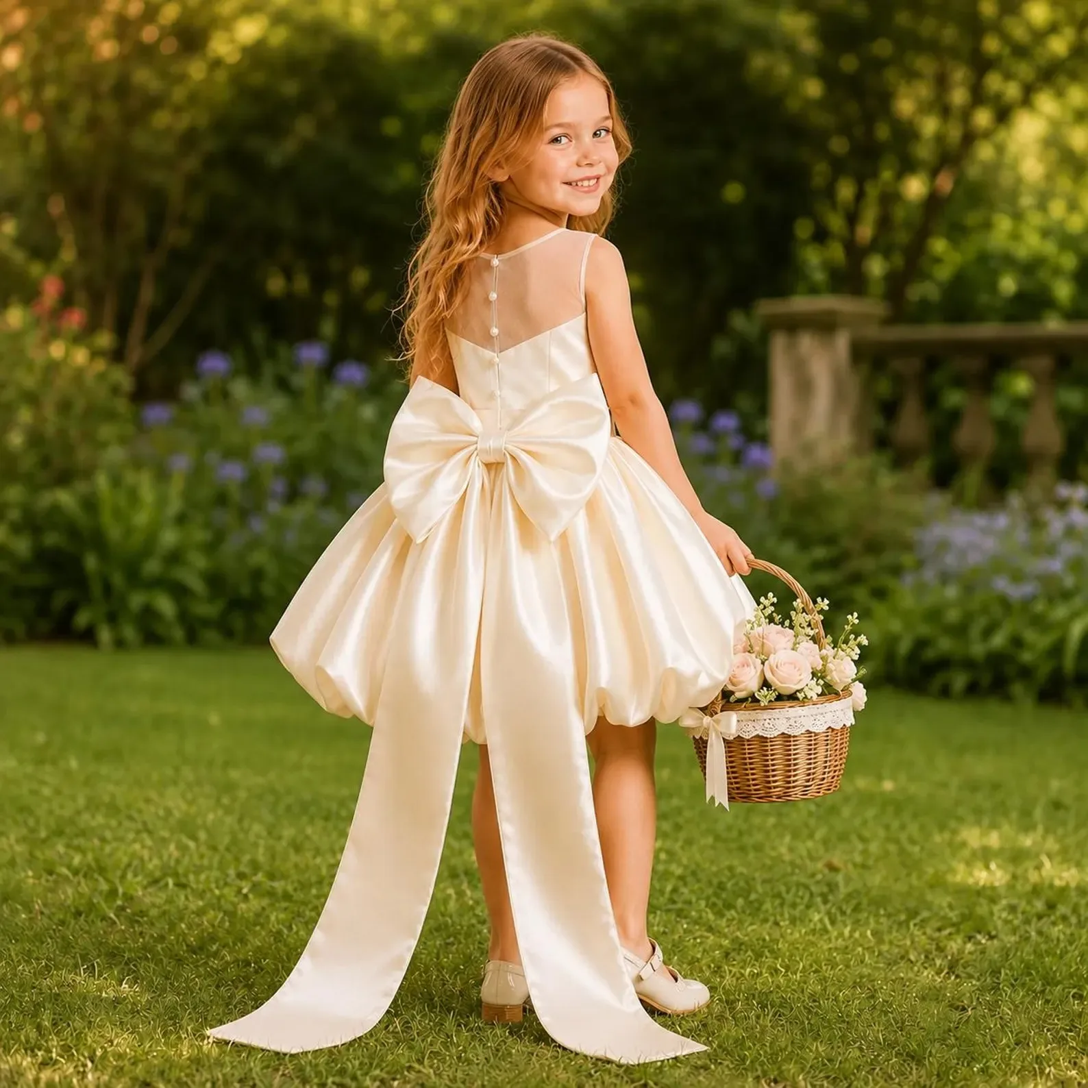 Custom Luxury Dress Women Wedding Guest Dress Flower Girl Wedding Gown Birthday Party Pageant Runway Ivory Pearl Satin Bubble