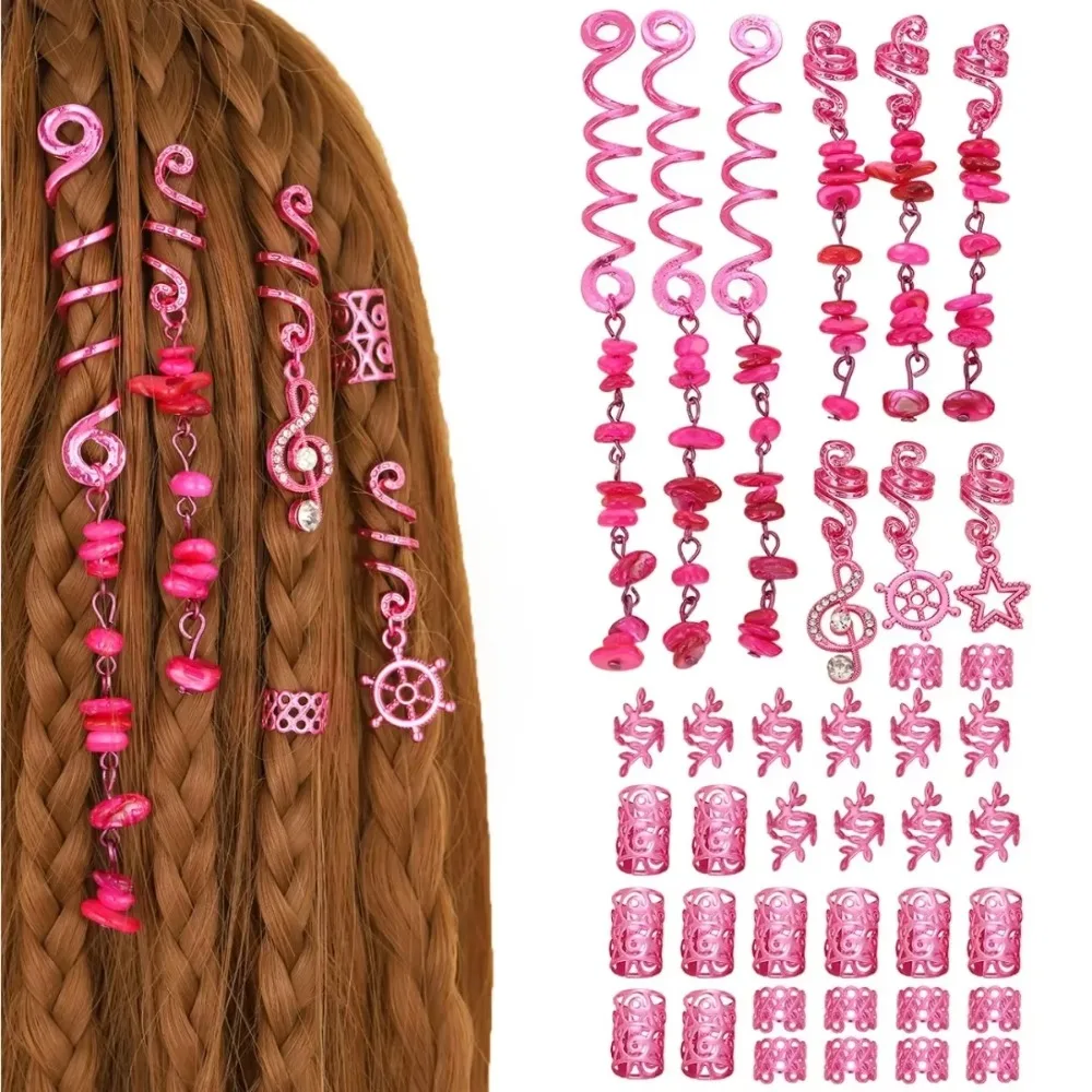 10Pcs Rose Viking Spiral 3D Charm Hair Tubes Braids Dread Dreadlock Beads Clips Cuffs Rings Jewelry Woman Hair Style Accessories