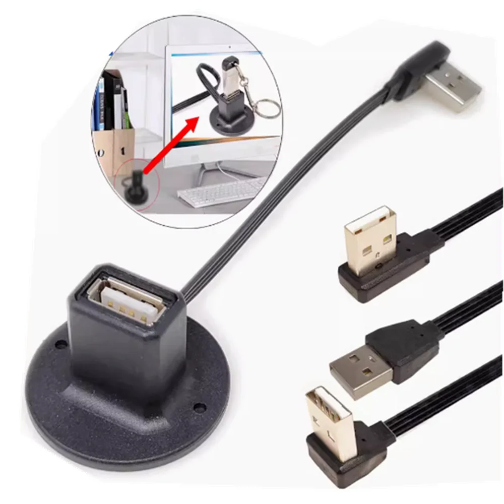 0.1M-1M Flat Vertical Desktop USB Base Extension Cable Male to Female Computer External USB Disk Hard Disk Elbow Data Connection