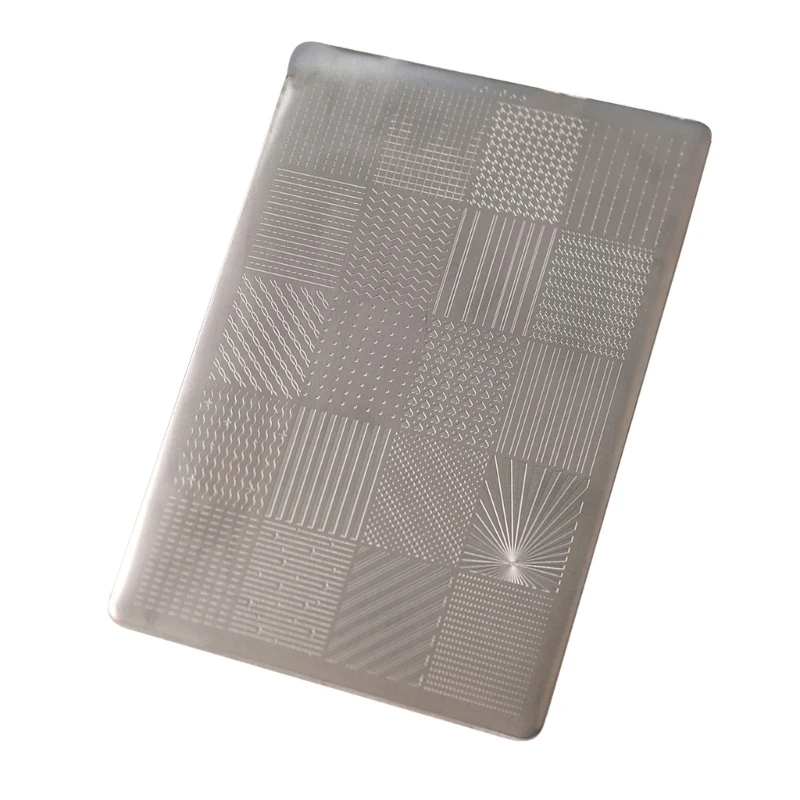 Geometric Line Stamping Plate With Curved and Dot Texture Areas, Rectangular Stainless Steel TG065 Art Design Plate
