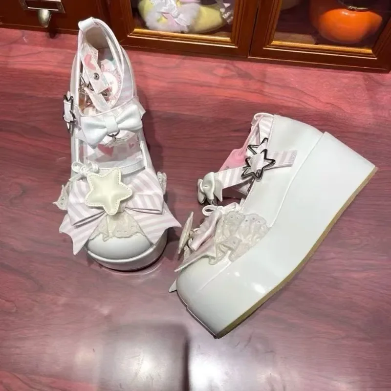 Slope Heel Lolita High Heels Handmade DIY Star Bow High Heels Women's Shoes Japanese Sweet Girl Tea Party Single Shoes