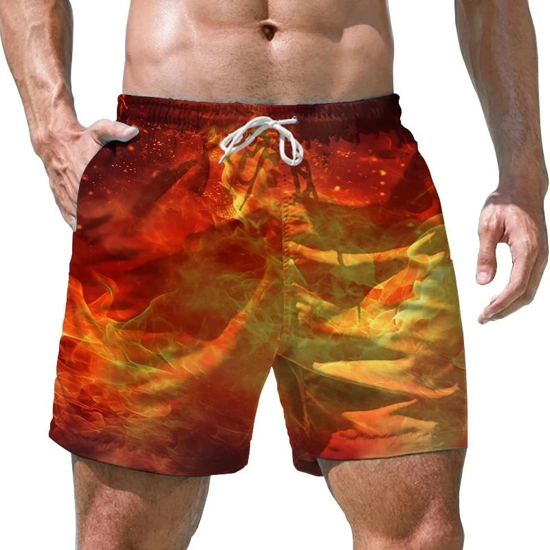 Colorful Flame Pattern Shorts Pants Men 3D Printed Y2k Board Shorts Summer Hawaiian Swimsuit Cool Surfing Swim Trunks Short Pant