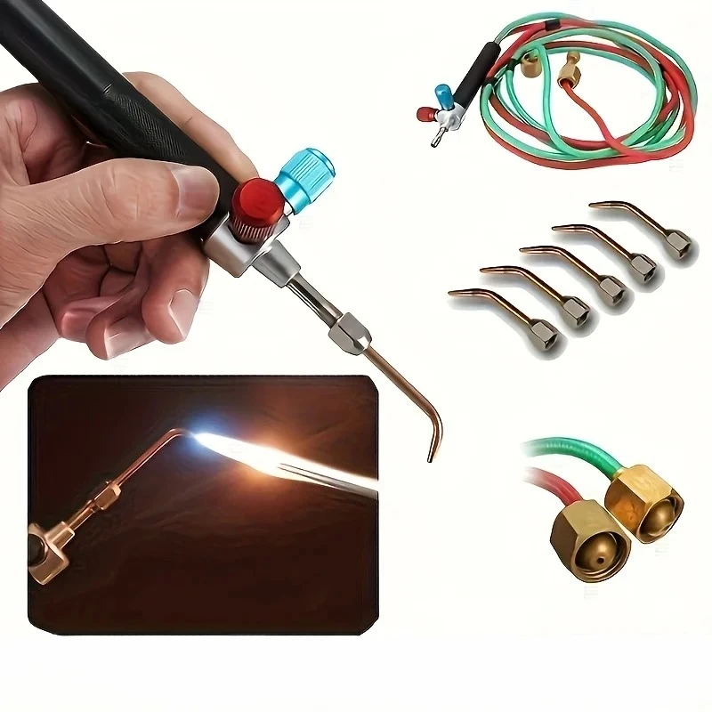 5 Tip Oxygen Welding Torch Kit for Jewelry Making High Temperature Flame Gun Durable Metal Tool with Interchangeable