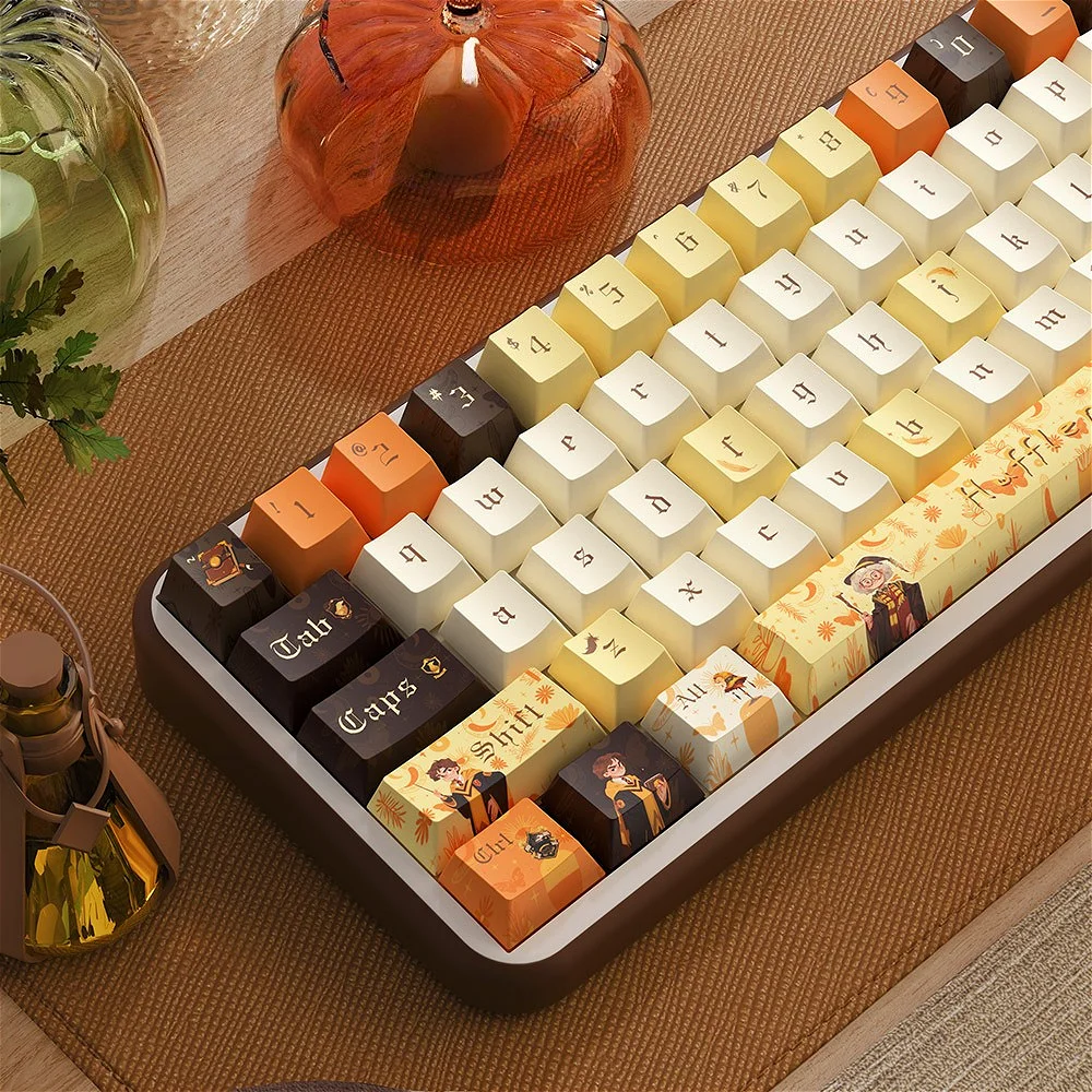 GEFENSI Hufflepuff Keycap Set 158 Keys PBT Cherry Personalized Keycaps Customized For Mx Cherry Mechanical Keyboard Replacement