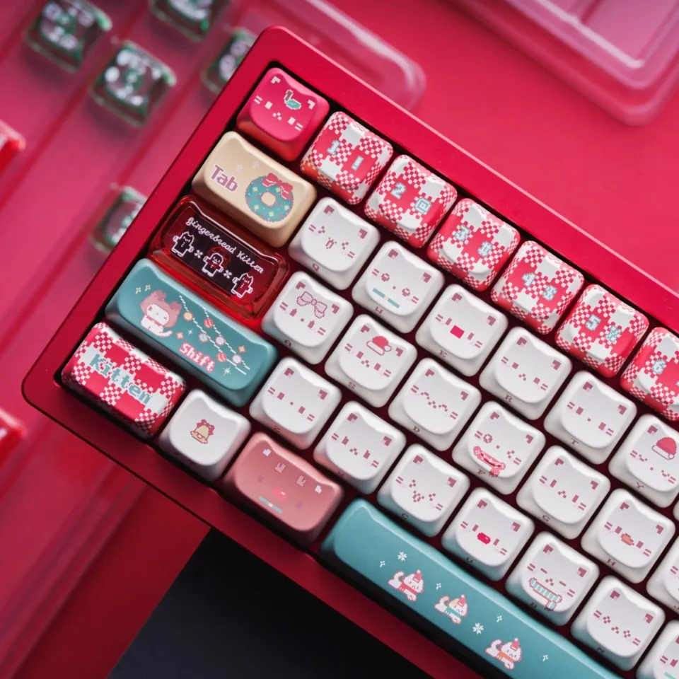 Christmas Meow Theme Keycaps Set Customized PBT Sublimation PC MAO Profile Keyboard Cap for Mechanical Keyboard Accessories Gift