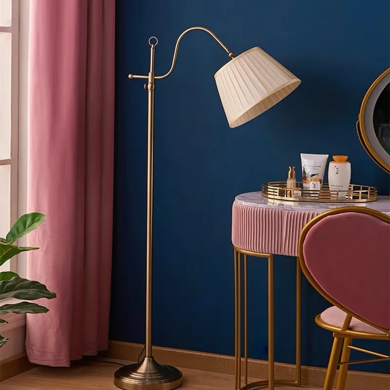 American floor standing desk lamp, bedroom desk, simple retro bedside sofa, reading cloth cover desk lamp, antique bronze