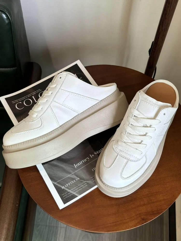 New Korean-Style Platform Shoes 6.5 Cm Height-Increasing Sneakers Thick-Sole Women Genuine Leather Fashion Slippers