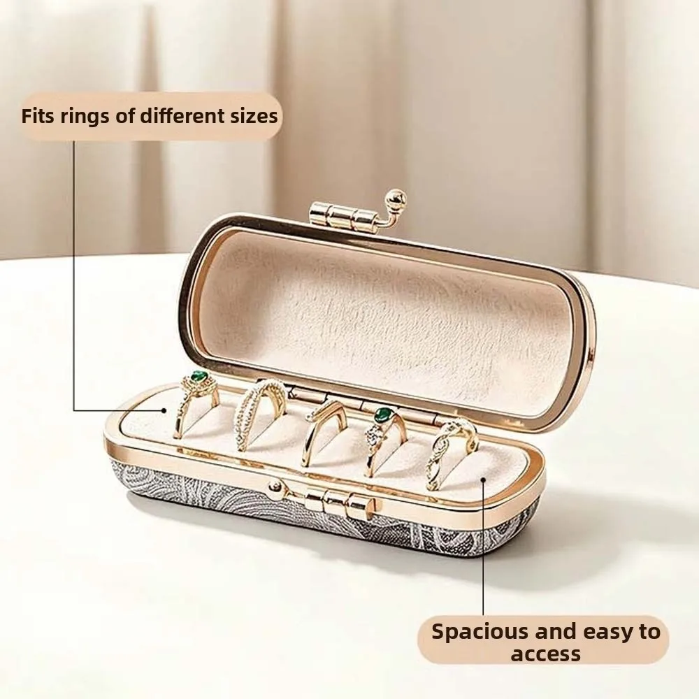 Kiss Lock Clasp Mini Ring Box Velvet Slots Lining Faux Leather Outer Earring Studs Organizer Cylinder Round Shape