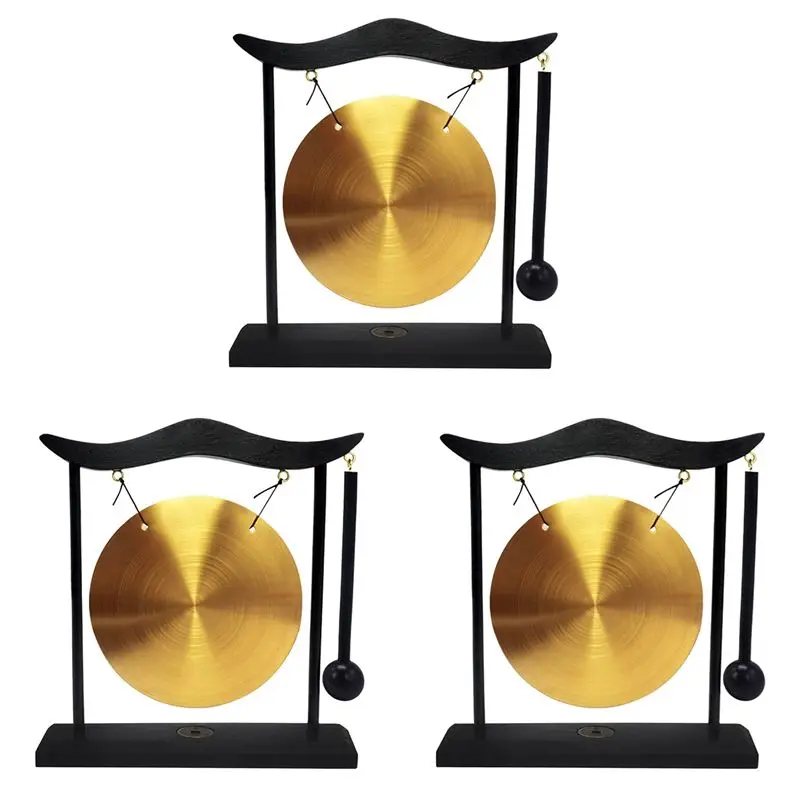 AB31-3X Mini Desktop Gong Table Wind Chime Percussion Instrument Cymbals Gongs With Mallet For Home Decor Housewarm Gift-A