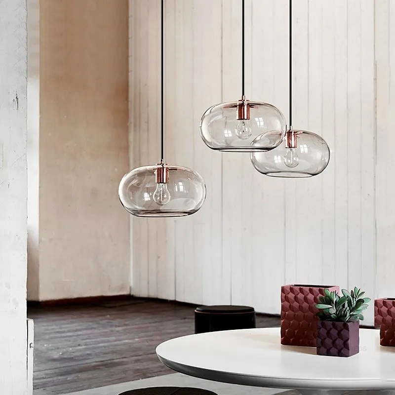 Modern Simple Clear Glass Single Dining Pendant Lamp LED E27 Lighting Bedroom Living Room Indoor 30*15cm Fixture