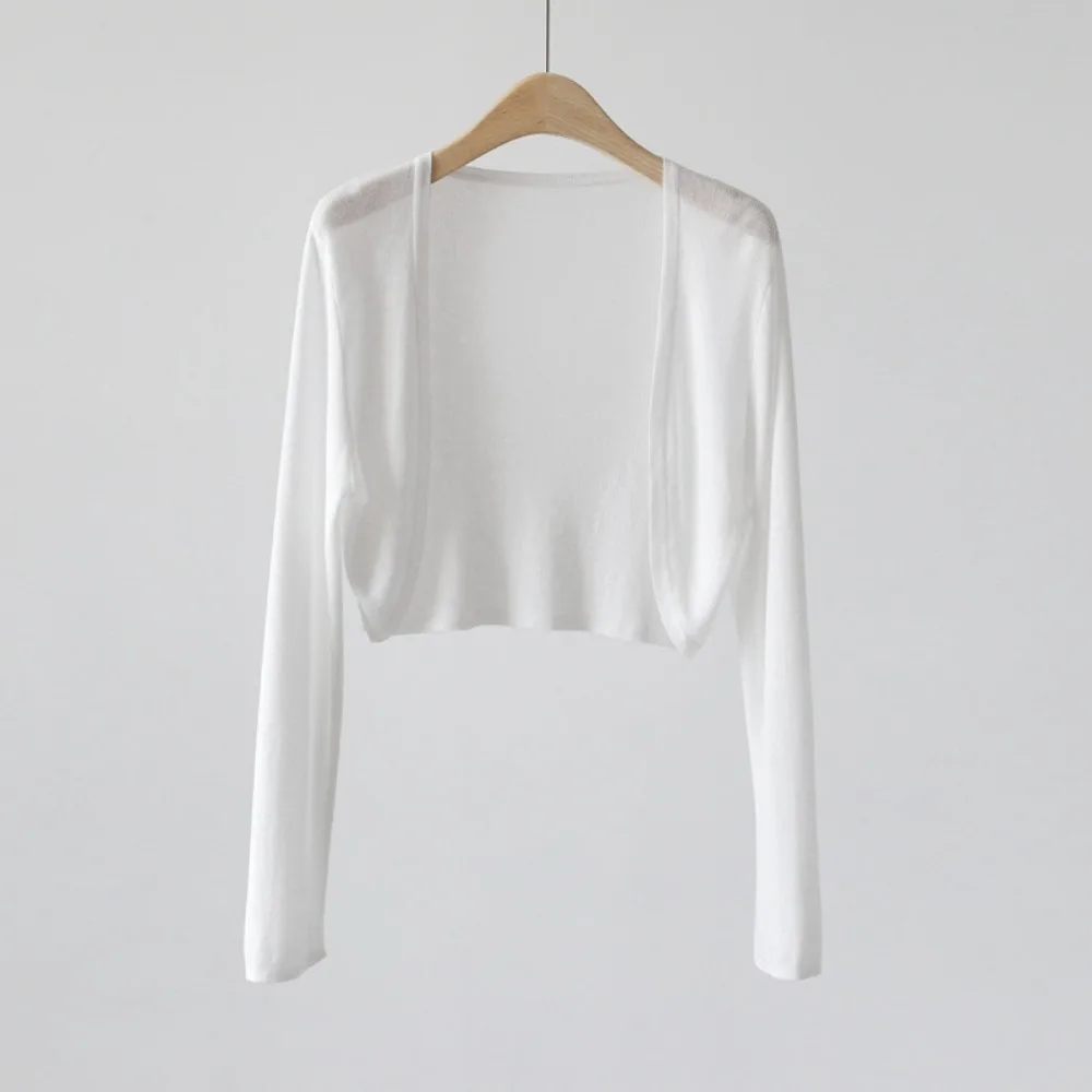 Elegant Sun Protection Cardigan Coat Breathable Thin Knitted Ice Silk Shawl Short Length Cover Up Women