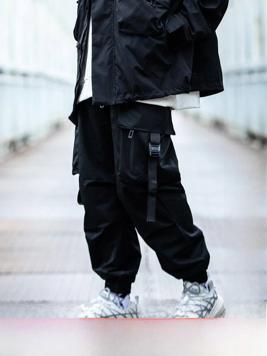 Men's Loose Fit Cargo Pants Spring Autumn New Style High Street Paratrooper Workwear Trousers with Sashes Hip Hop Long Pants