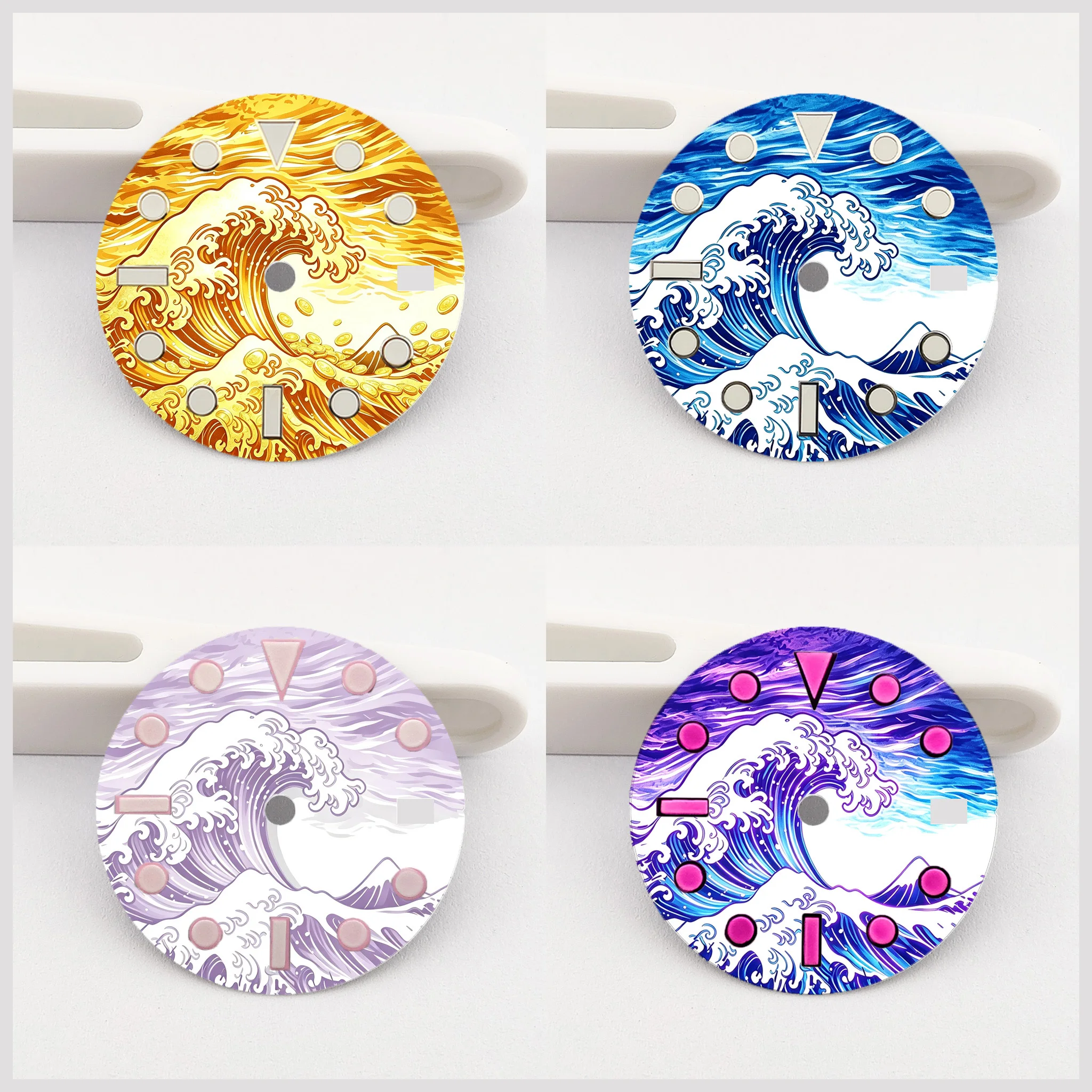 NH35 Men's Customized Watch Dial Accessories Suitable for NH34 NH35 Movement 28.5mm Night Light Wave Pattern Dial