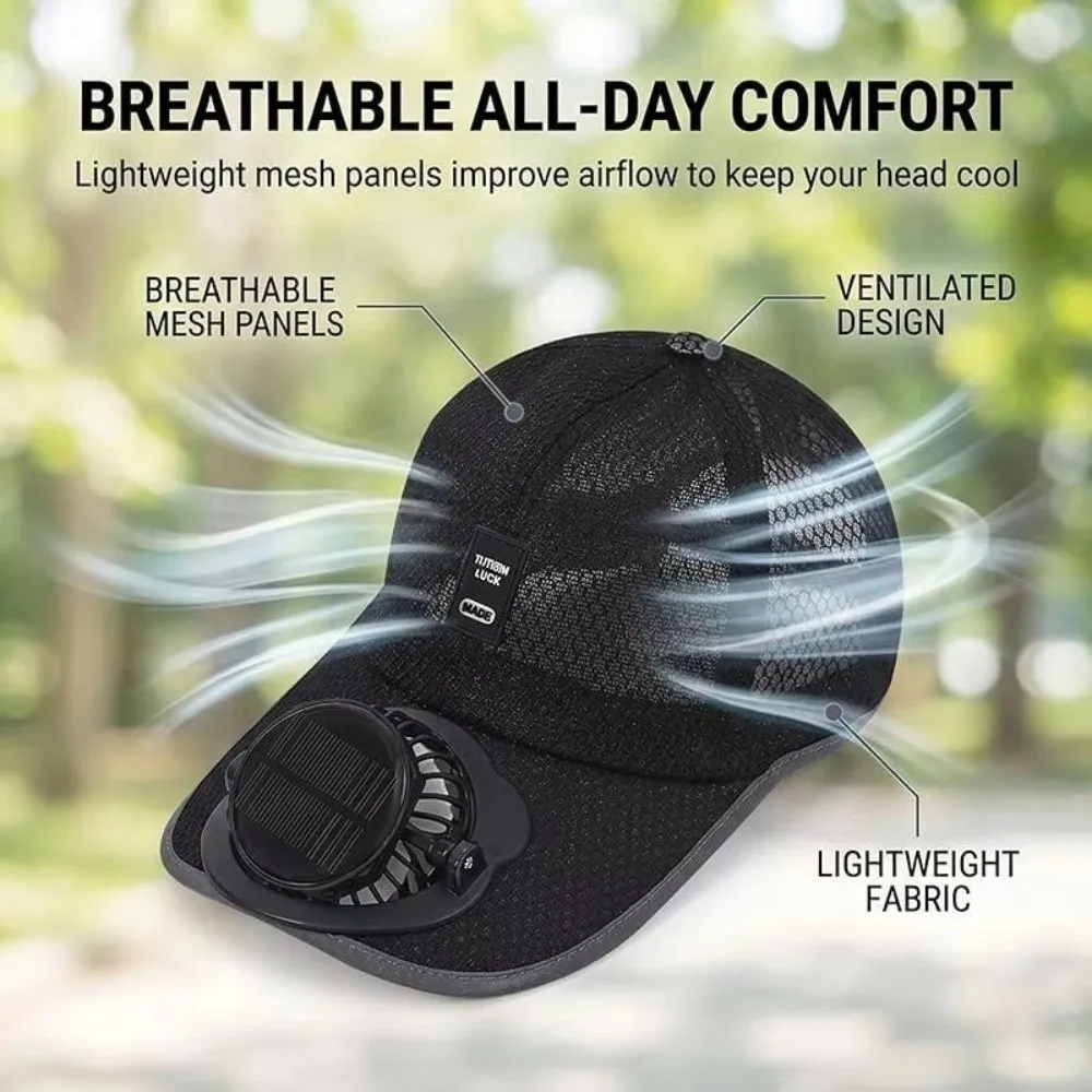 New Breathable Sunhat with Solar Fan USB Charging Quick Dry Cooling Fan Hat Sun Protection Full Mesh Sun Visor Hat Summer