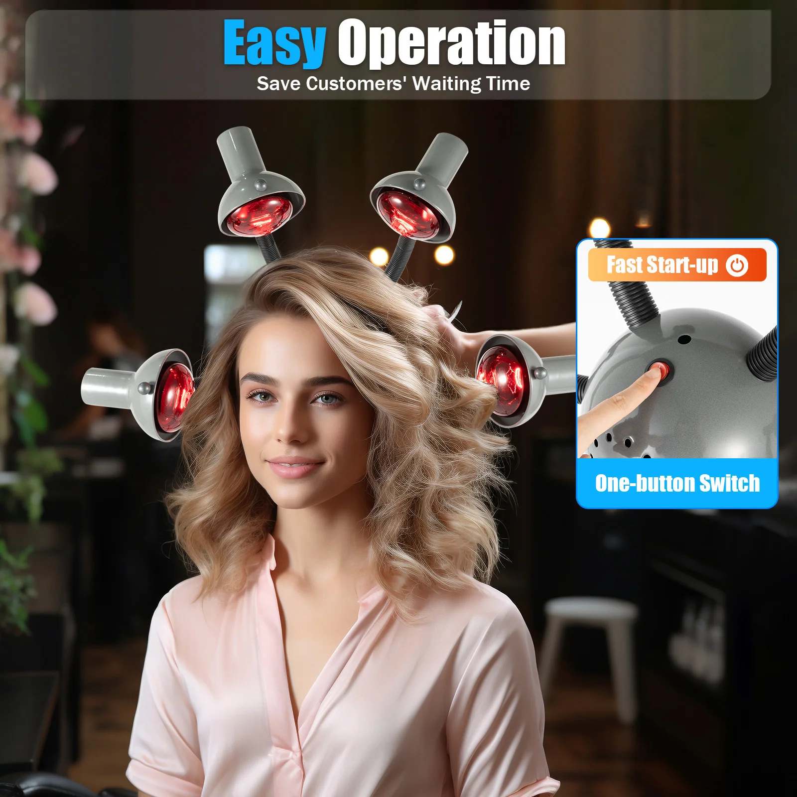 Silver 5 Head Infrared Salon Heat Lamp, Height Adjustable Chrome Arm Hair Dryer for Perm & Styling
