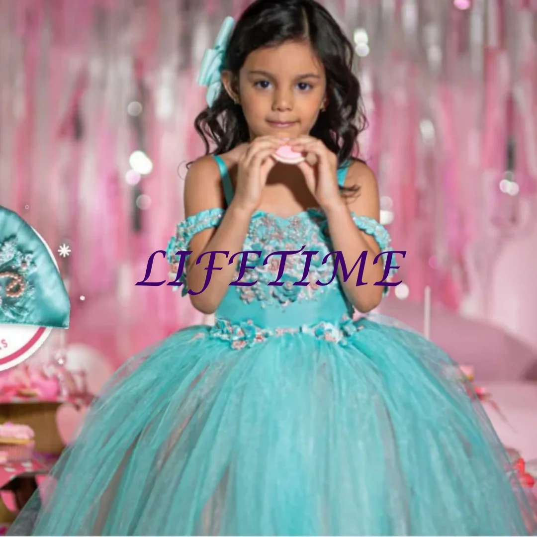 Customized Mini Quinceanera Dress Mexican Ball Gown Tulle Pearls Flower Girl Wedding Dress Baby Charro Pageant Dress