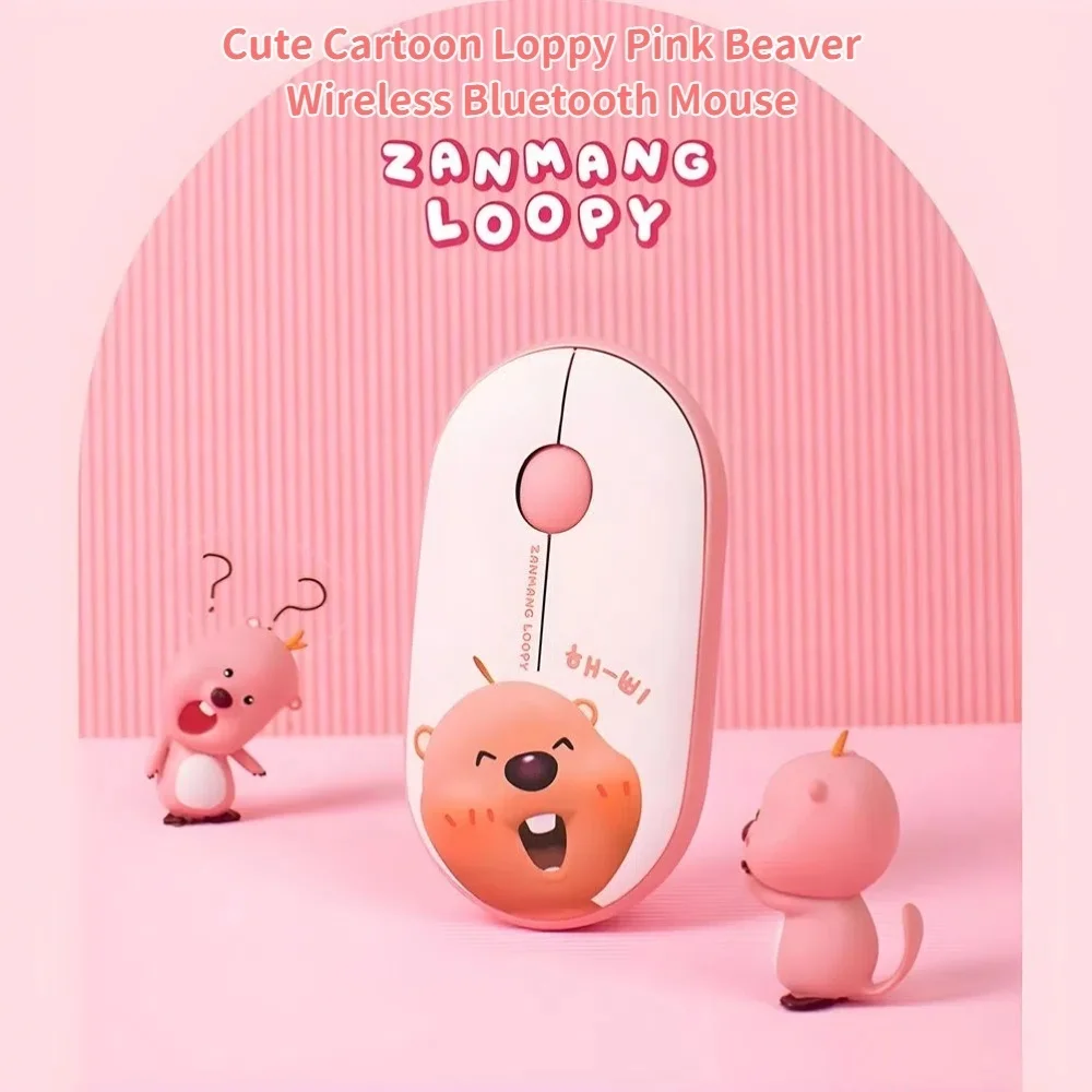 NEW Cute Cartoon Loppy Pink Beaver Wireless Bluetooth Mouse Cute Dual-Mode Silent Females Office Computer Mice For Girl Gift